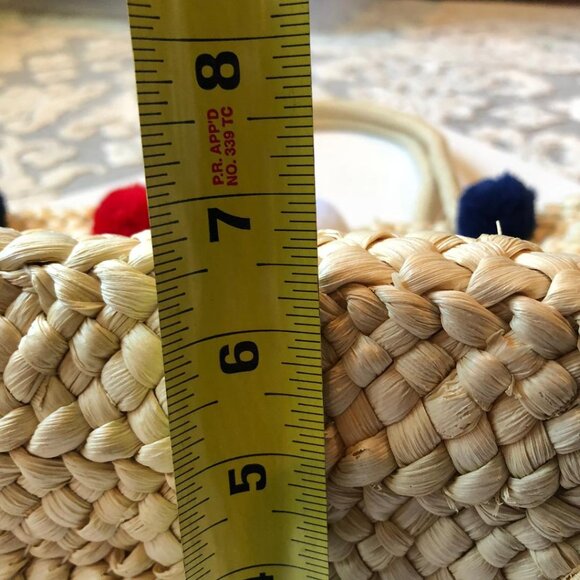 Love of Fashion,  Straw Beach Bag, Tote Bag, w/Red White & Blue PomPoms, NWT - Picture 9 of 10